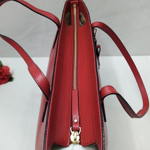 Kate Spade New York Red Leather Double Handles Zipper Closure Tote Shoulder Bag - Picture 8 of 12